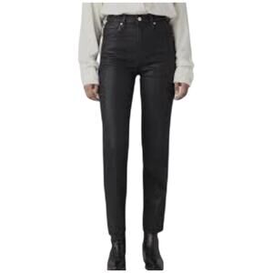 Black Leather Trousers Pants Women’s High Rise Wrangler Vtg Lined Sz 1 Waist 26"